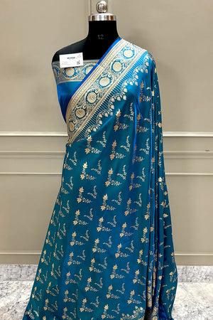 Firozi Floranza Katan Silk Banarasi Saree