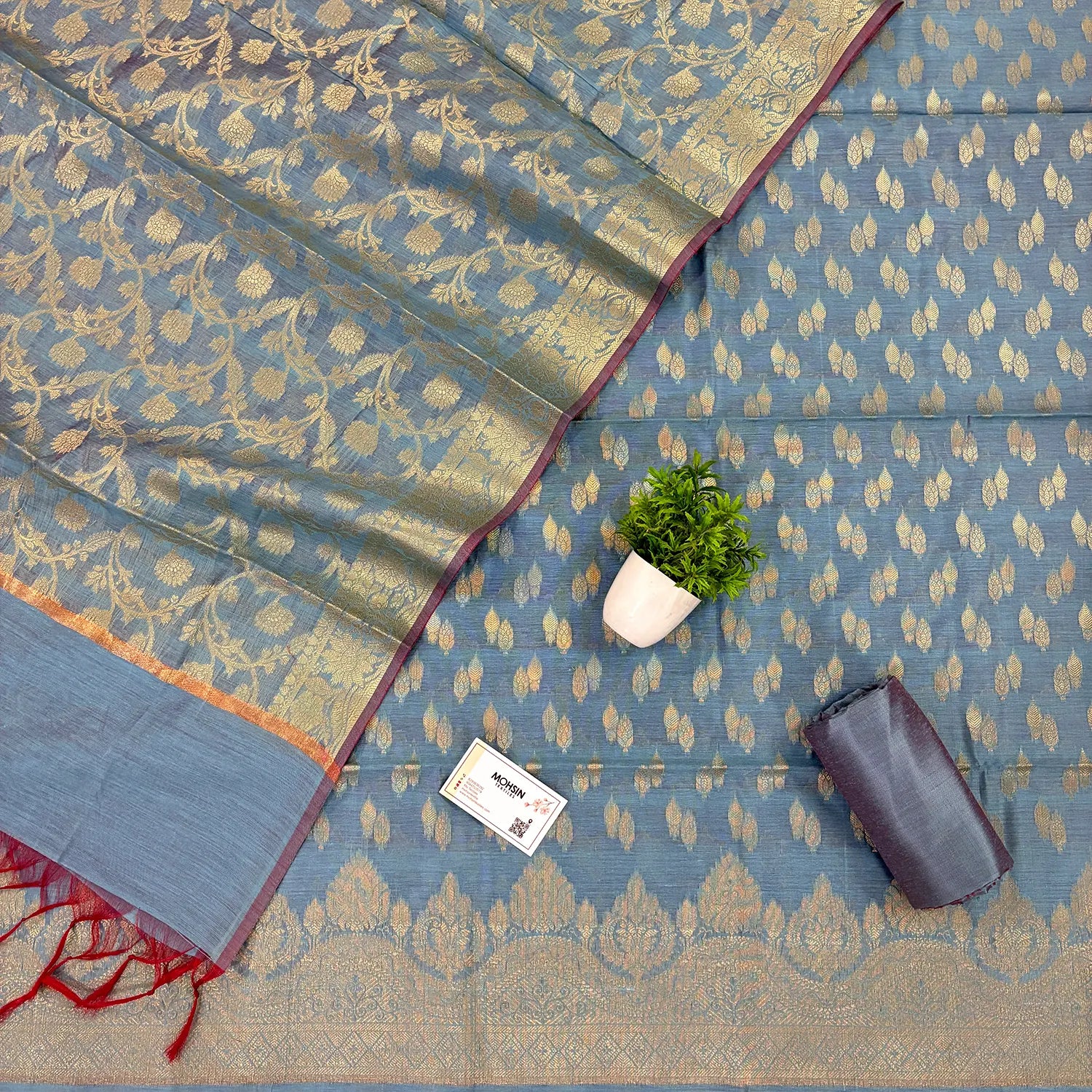 Firozi Golden Zari Banarasi Silk Suit