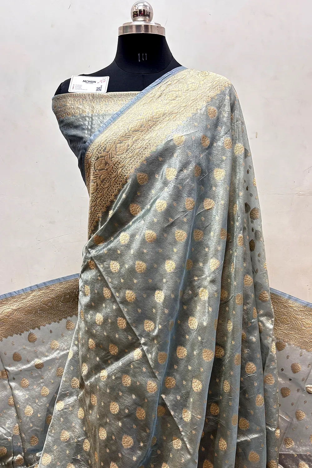 Firozi Grey Tissue Silk Banarasi Saree