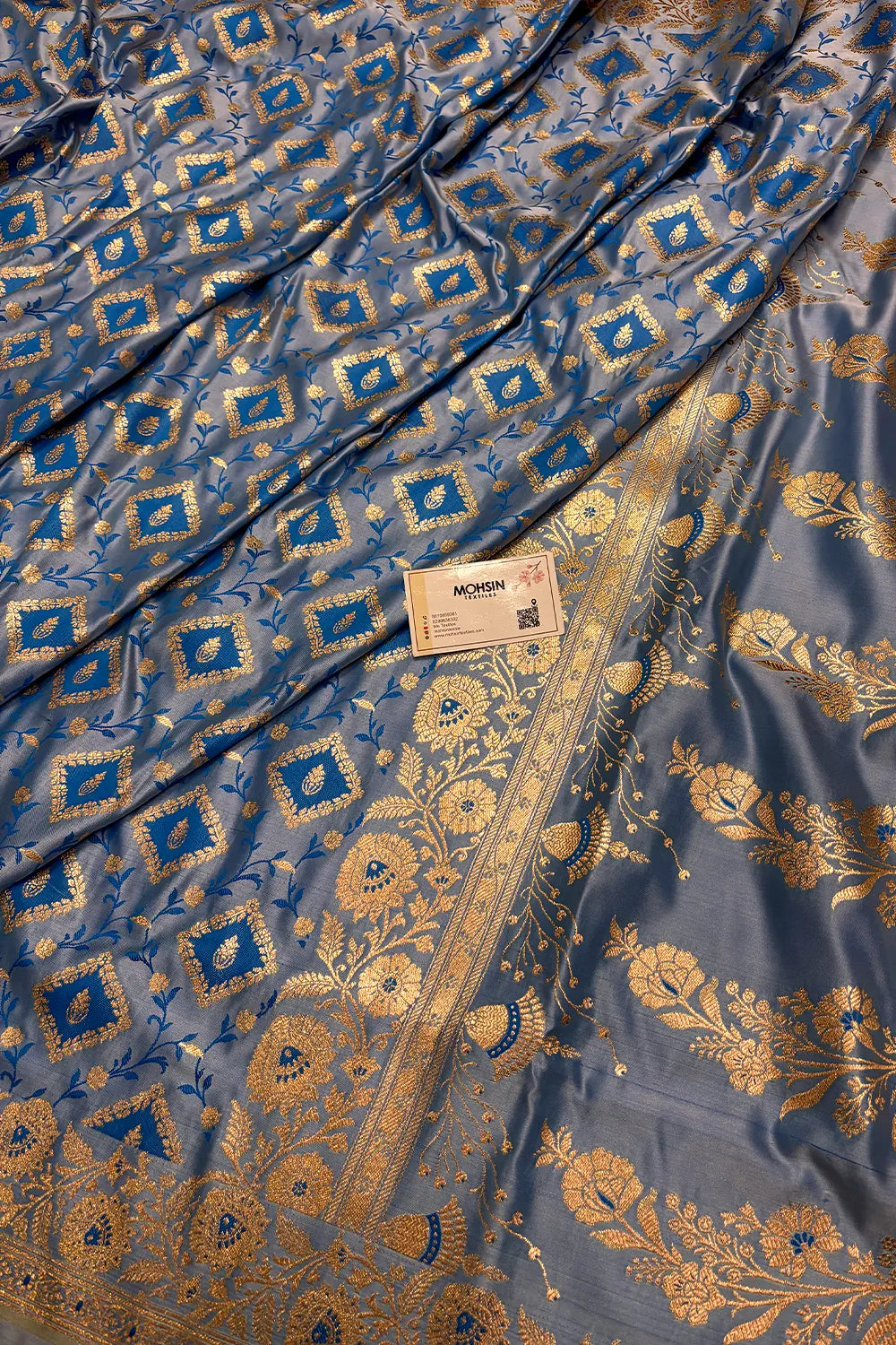 Firozi Heera Jaal Katan Mashru Silk Banarasi Saree