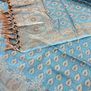 Firozi Kacchi Carry Patta Cotton Silk Banarasi Suit