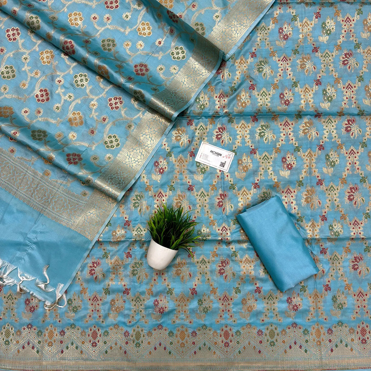 Firozi Meenakari Katan Silk Banarasi Suit