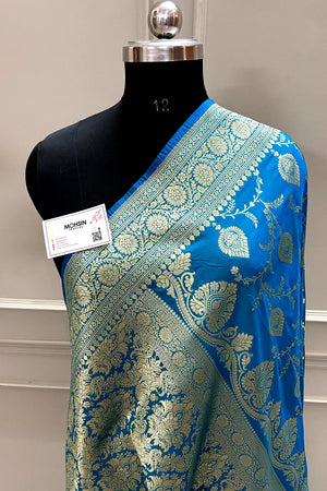 Firozi Pandaar Jaal Katan Silk Banarasi Saree