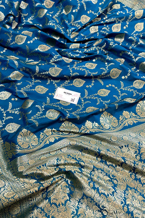 Firozi Pandaar Jaal Katan Silk Banarasi Saree