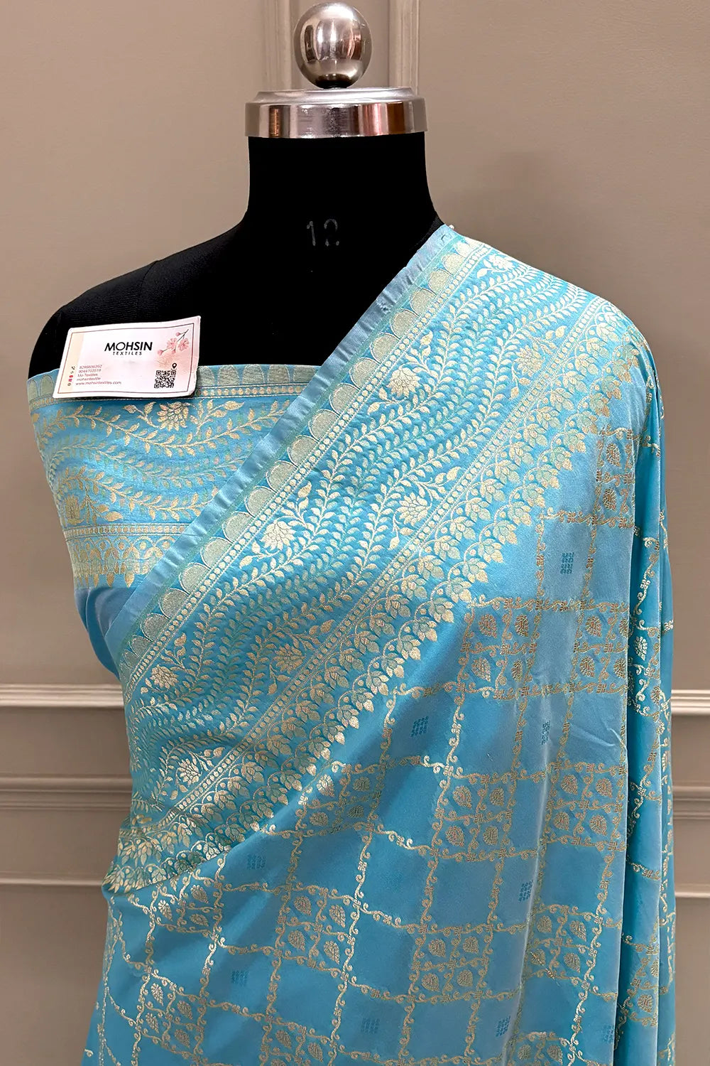 Firozi Pie Jaal Katan Silk Saree Banarasi Saree