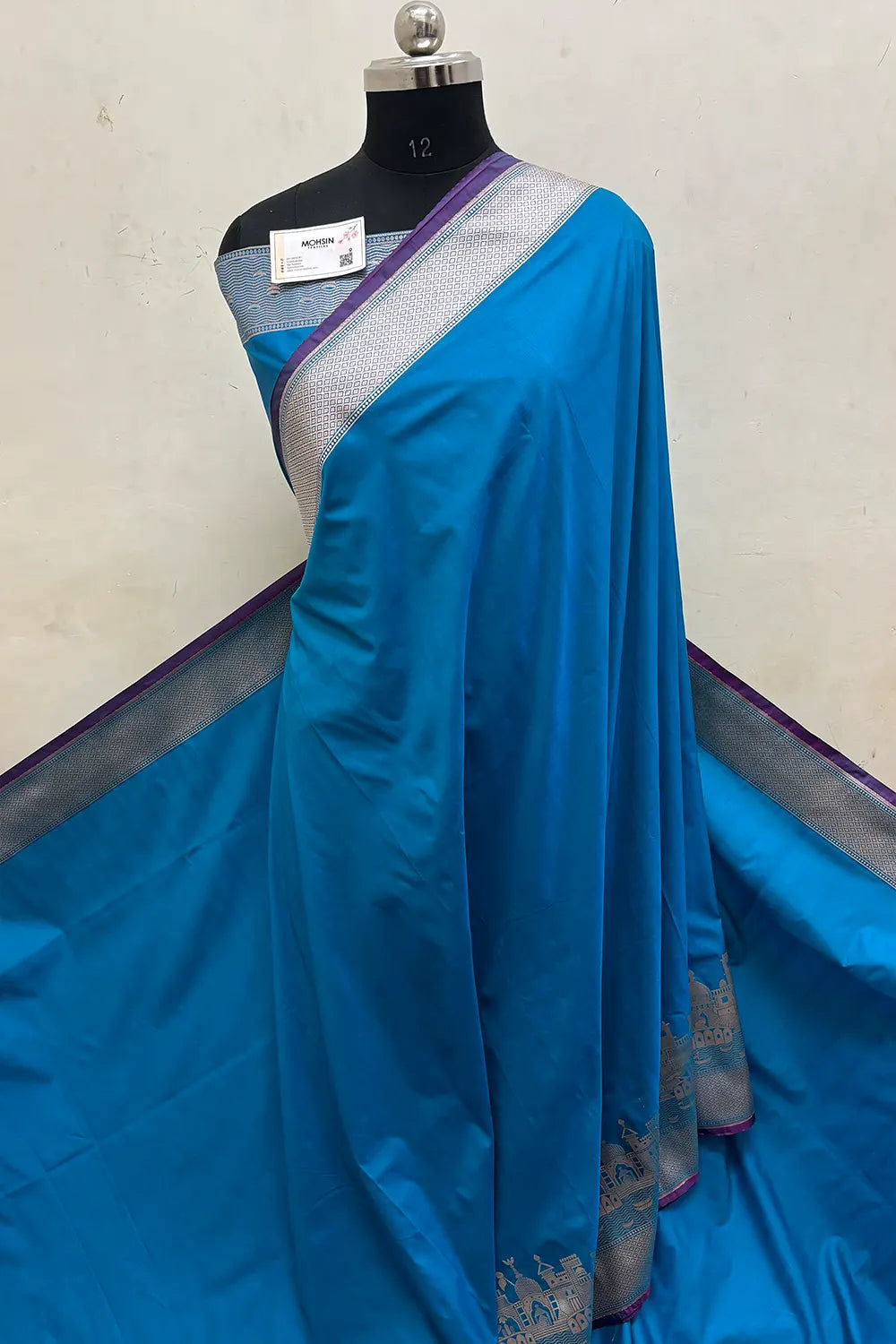 Firozi Plain Ghat Katan Silk Banarasi Saree