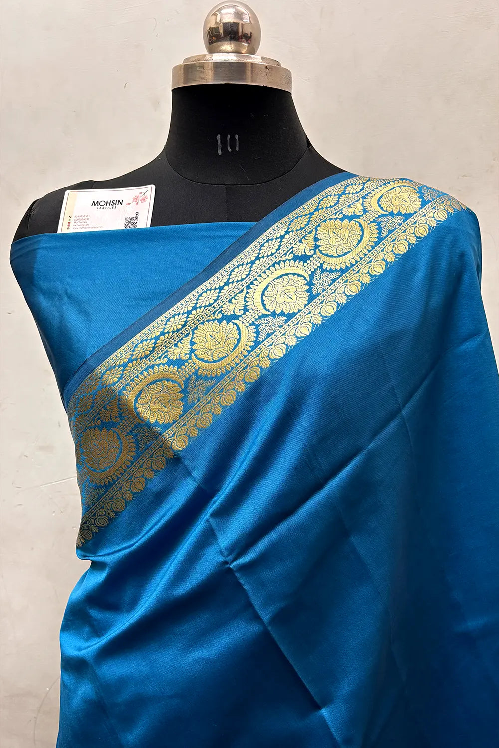 Firozi Plain Semi Katan Silk Banarasi Saree