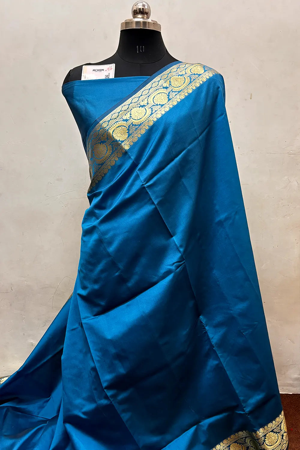 Firozi Plain Semi Katan Silk Banarasi Saree