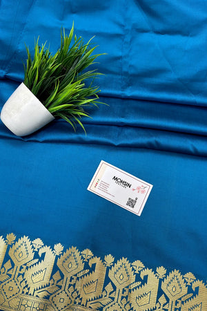 Firozi Plain Semi Katan Silk Banarasi Saree