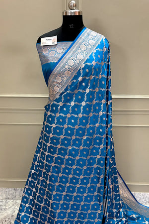 Firozi Qaidi Buti Katan Silk Banarasi Saree