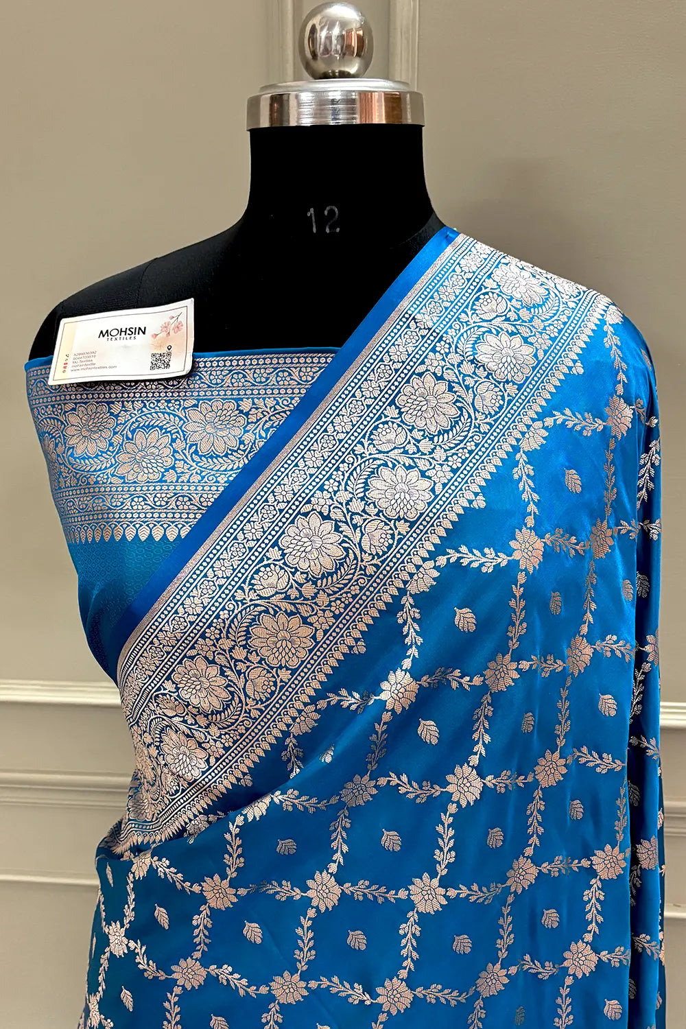 Firozi Qaidi Buti Katan Silk Banarasi Saree