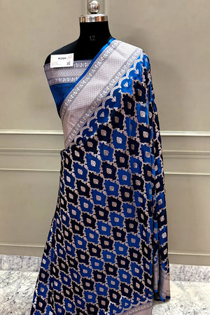 Firozi Rangkaat Zari Katan Silk Banarasi Saree
