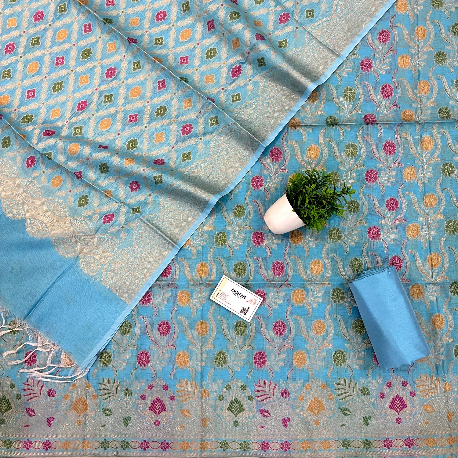 Firozi Resham Banarasi Silk Suit