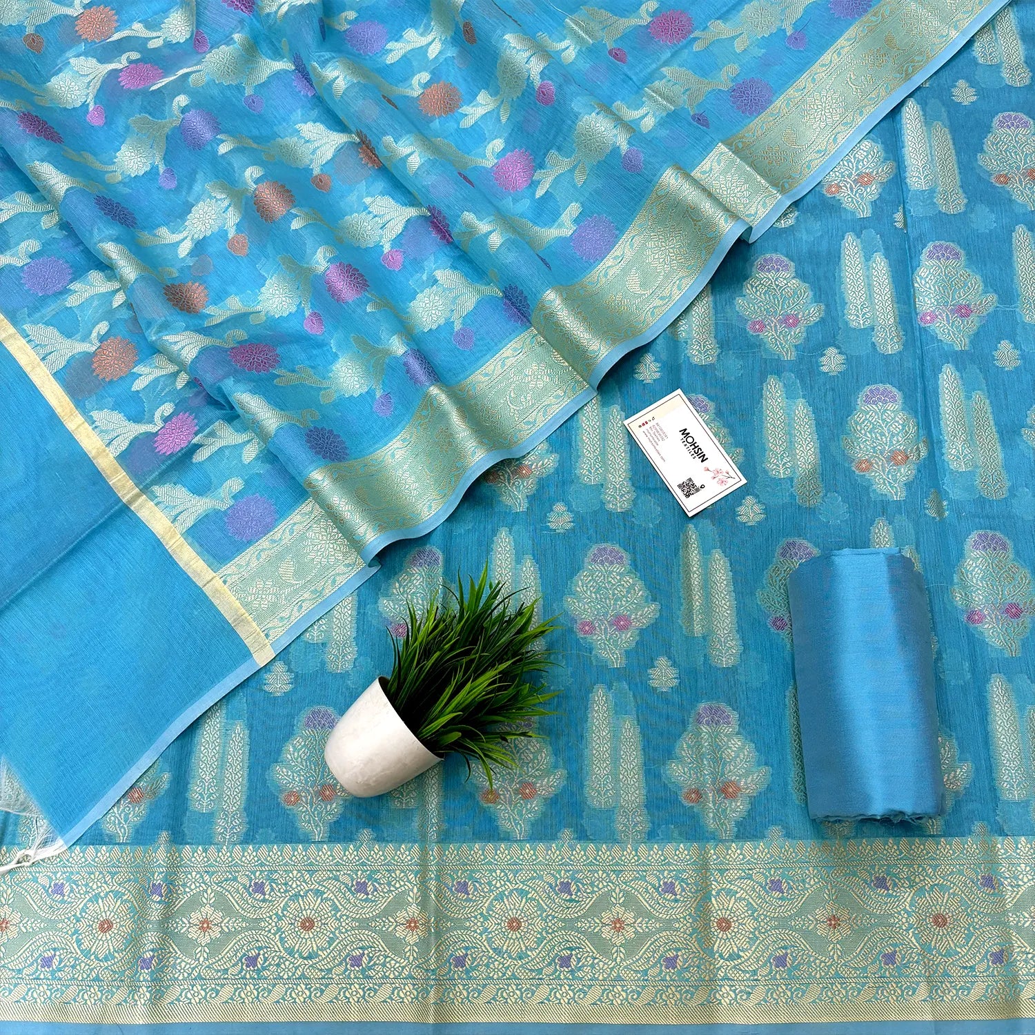 Firozi Resham Banarasi Silk Suit