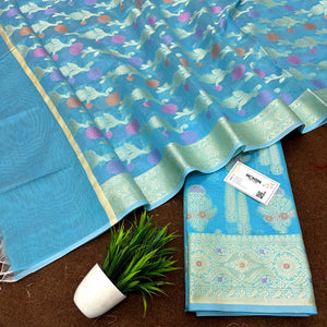 Firozi Resham Banarasi Silk Suit