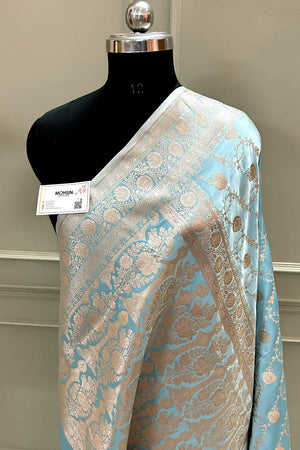 Firozi Ropeway Jaal Katan Silk Banarasi Saree