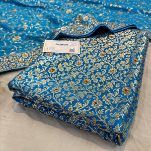 Firozi Stone Work Kimkhab Silk Banarasi Gharara