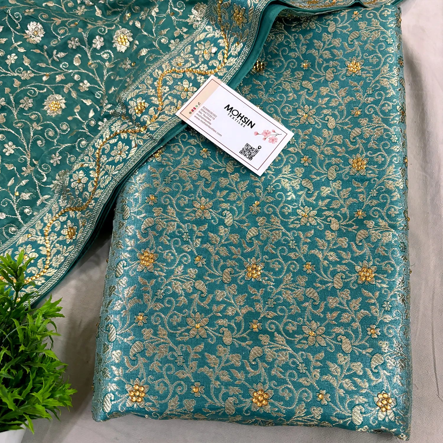 Firozi Stone Work Kimkhab Silk Banarasi Gharara