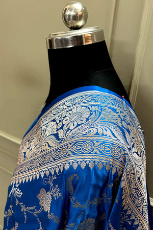 Teal Suhani Jaal Katan Mashru Silk Banarasi Saree