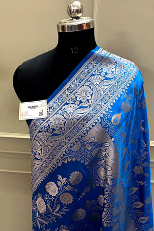Teal Suhani Jaal Katan Mashru Silk Banarasi Saree