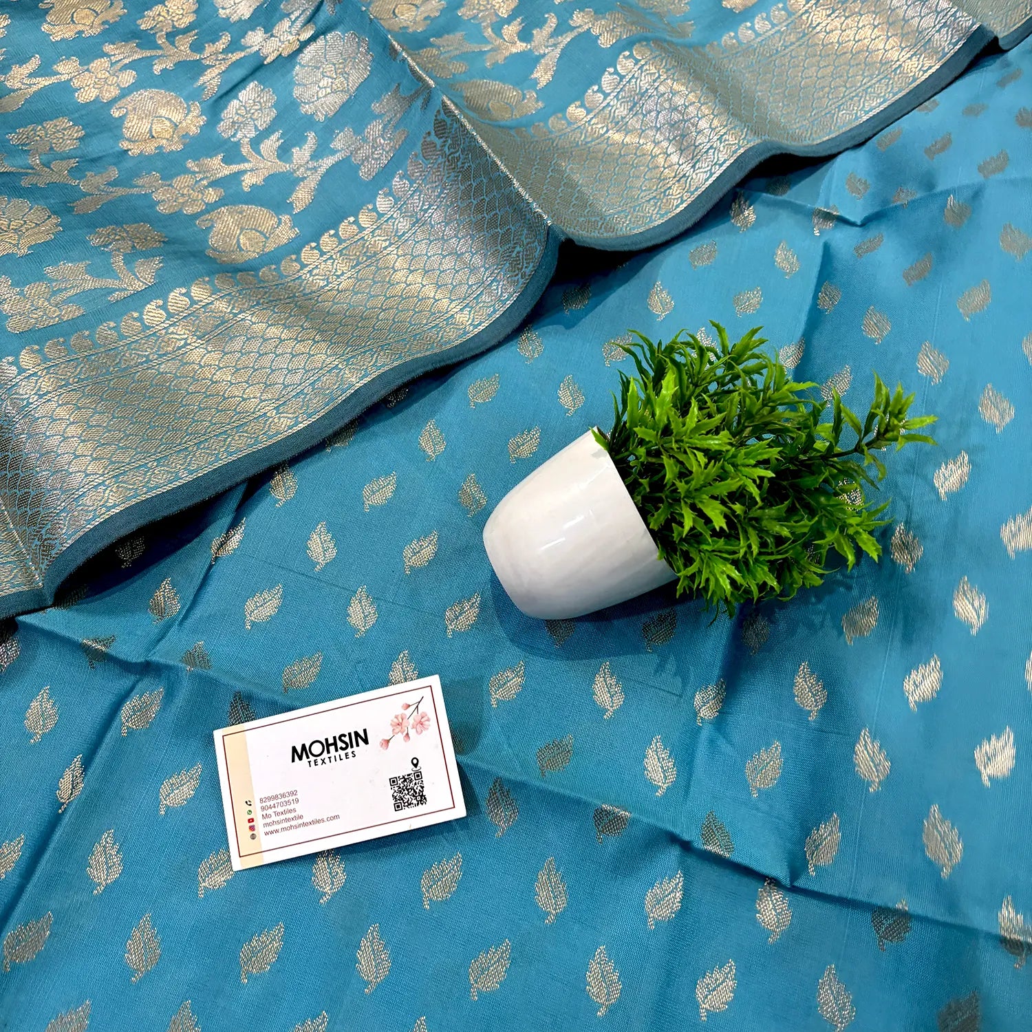 Firozi Sunehri Pankh Satin Silk Banarasi Suit