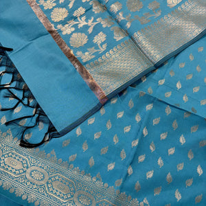 Firozi Sunehri Pankh Satin Silk Banarasi Suit