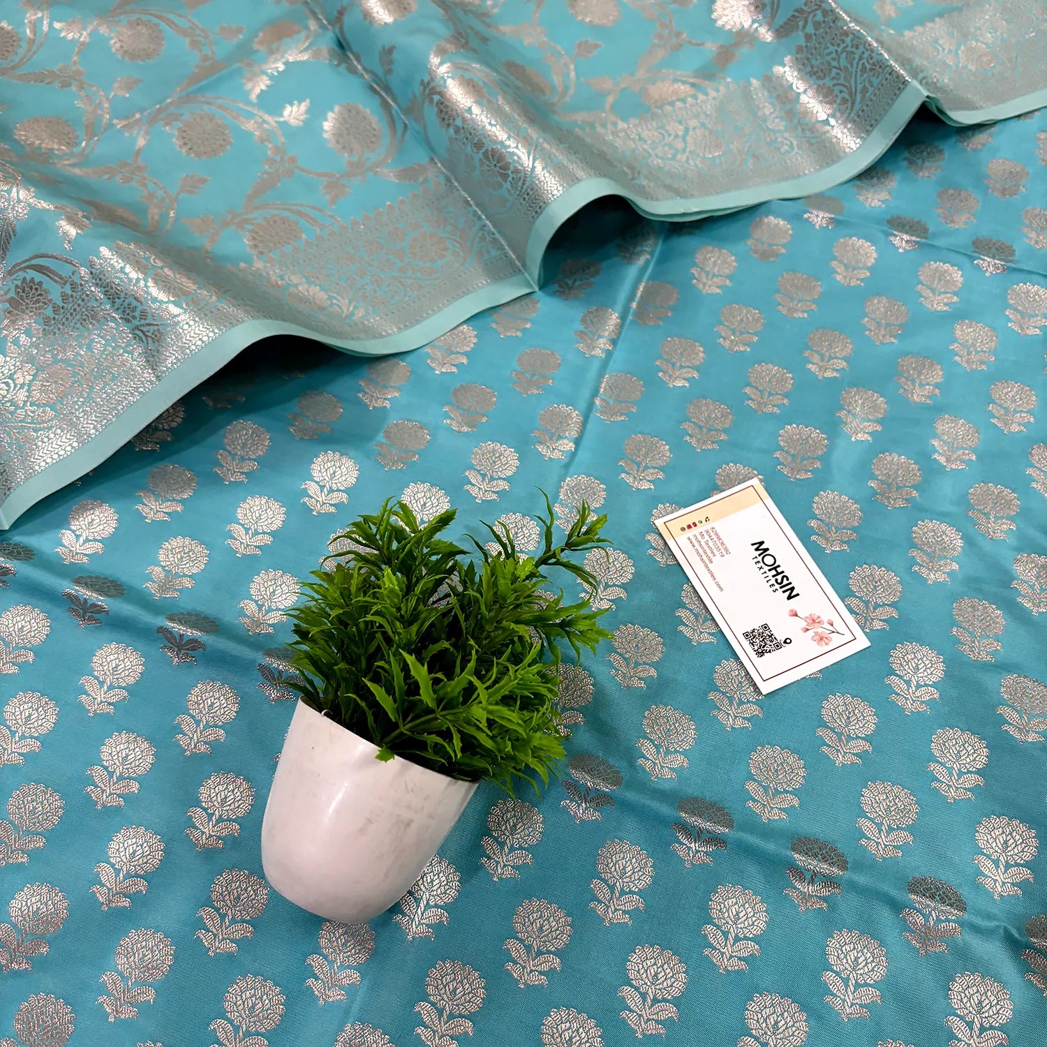 Firozi Sunflower Satin Silk Banarasi Suit