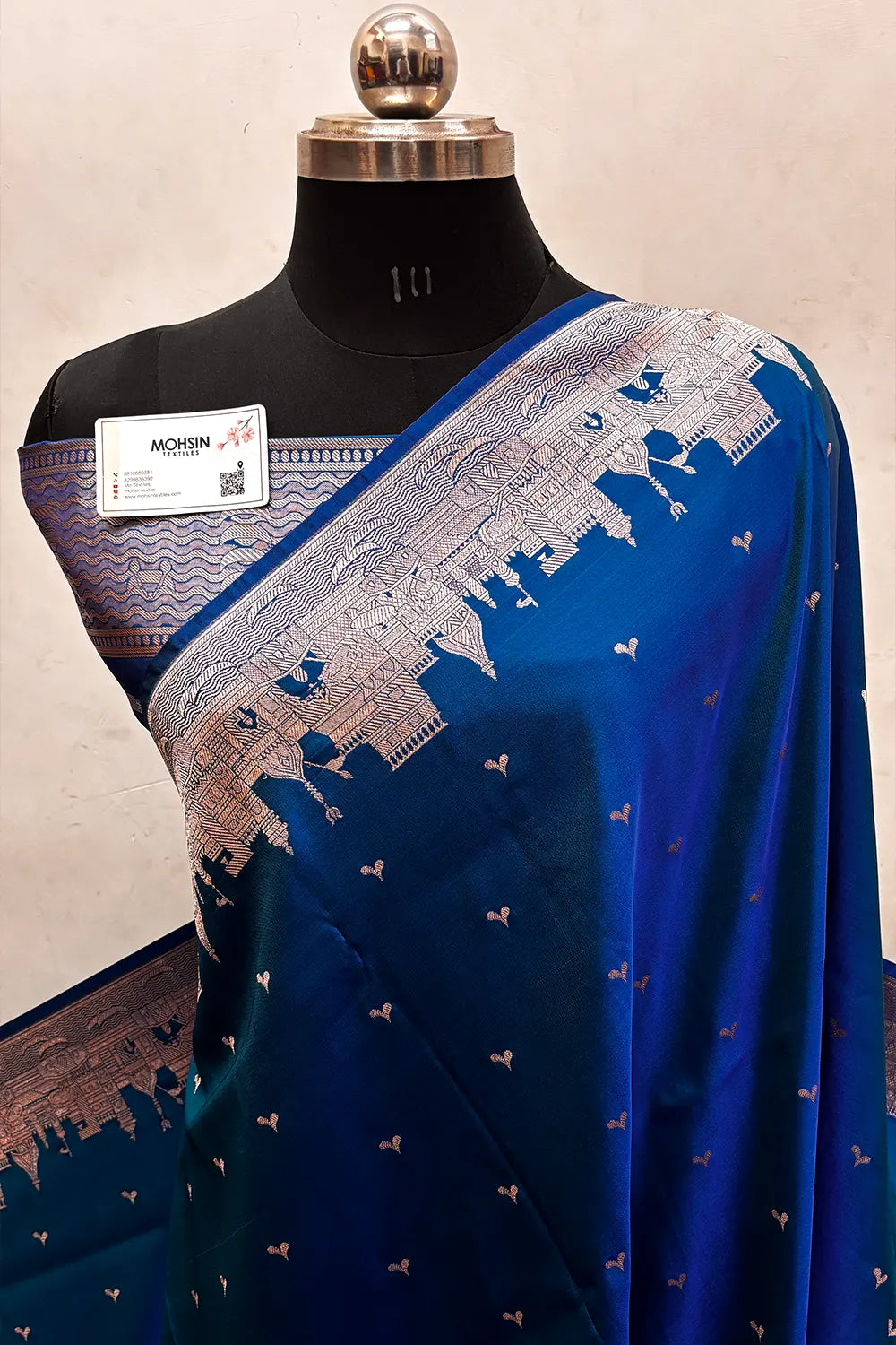 Firozi Teal Garhwa Ghat Katan Silk Banarasi Saree