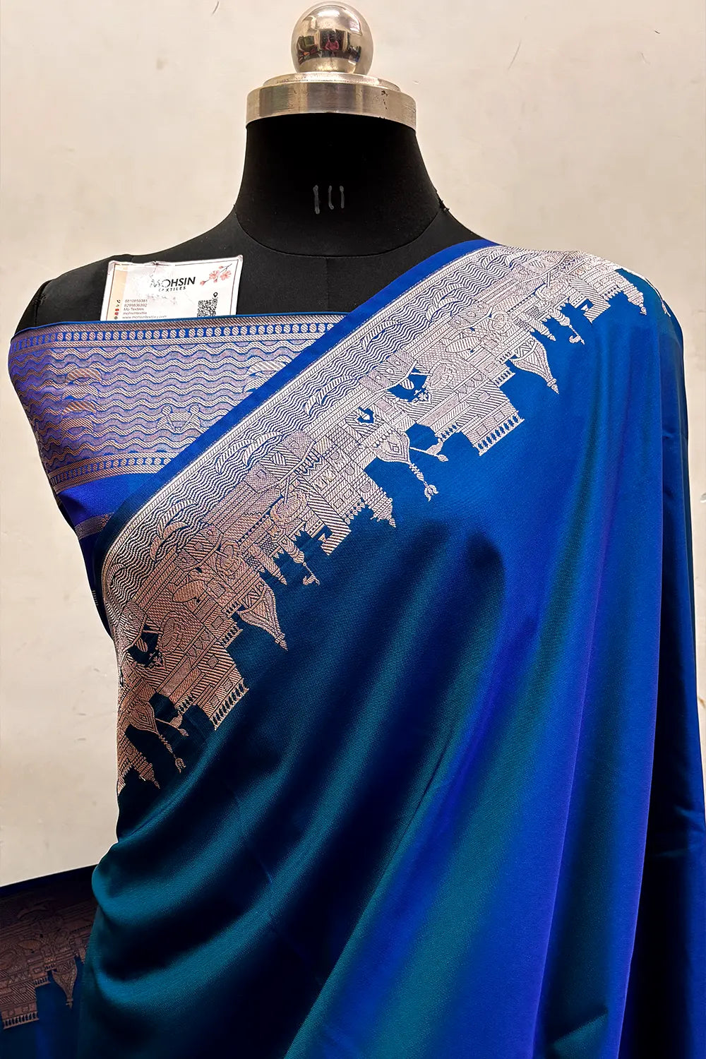 Firozi Teal Plain Ghat Katan Silk Banarasi Saree