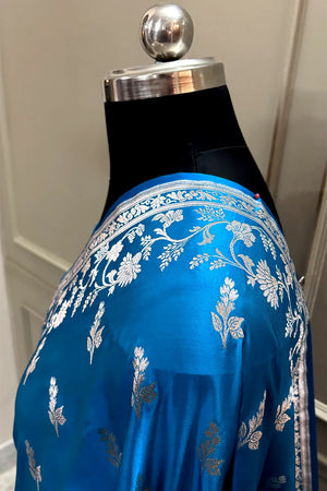 Firozi Tejo Katan Silk Banarasi Saree