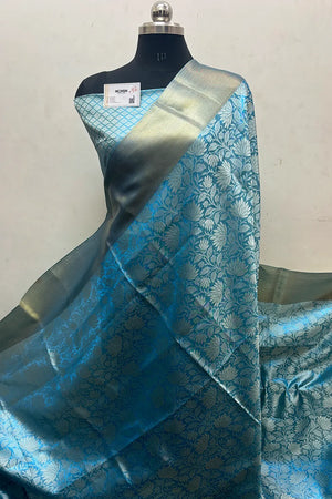 Firozi Tissue Silk Banarasi Saree