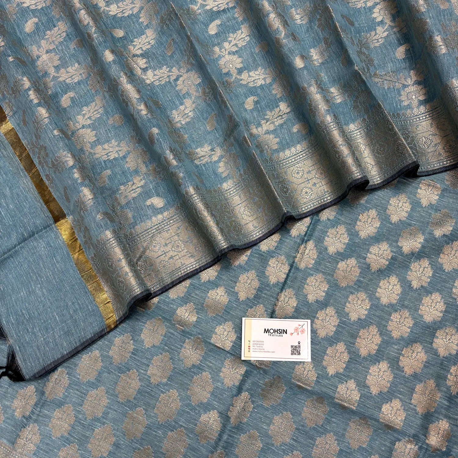 Firozi Tri Phool Linen Silk Banarasi Suit