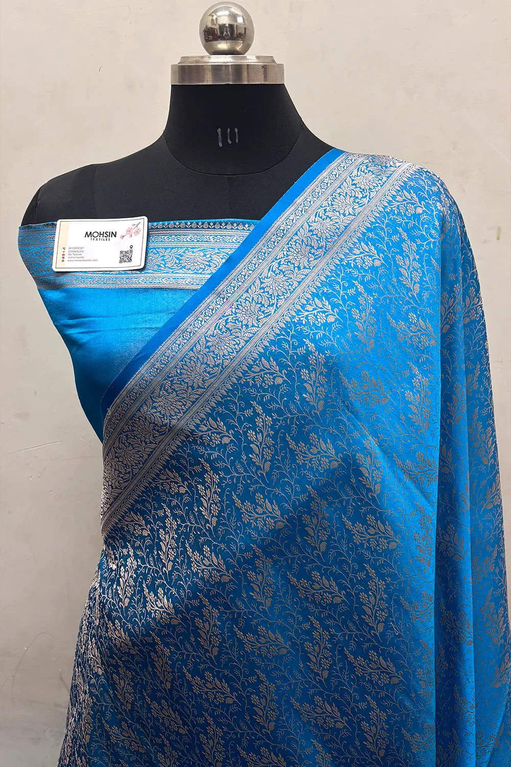 Firozi Zari Katan Jamdani Silk Banarasi Saree