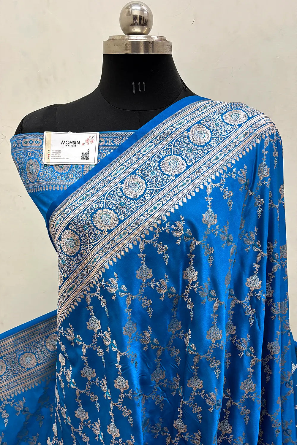 Firozi Zari Katan Mashru Silk Banarasi Saree