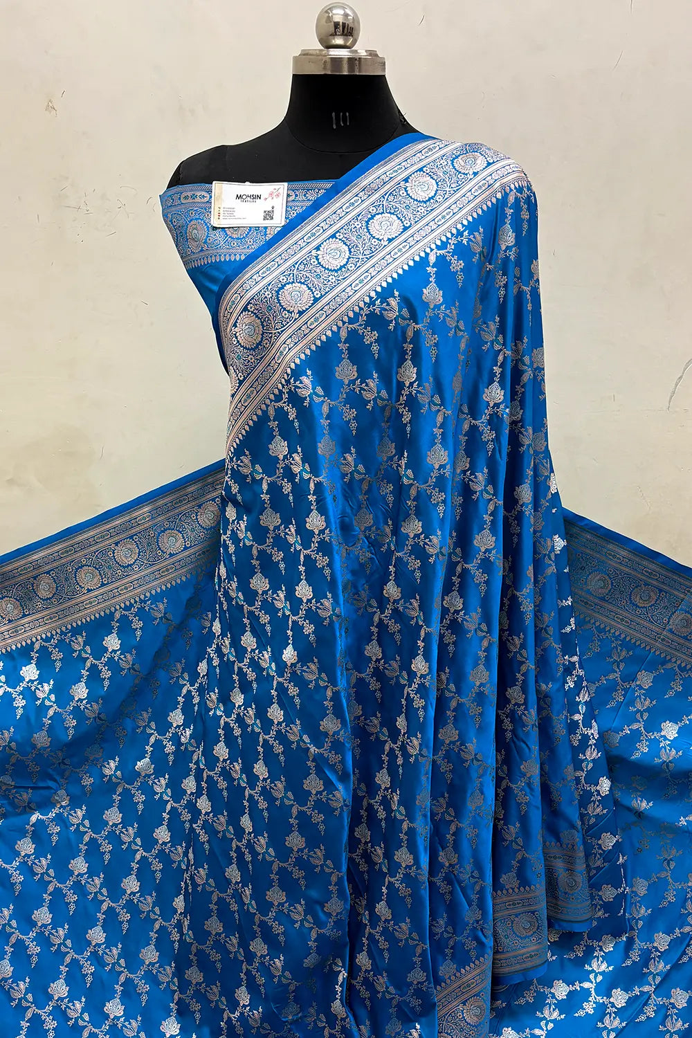 Firozi Zari Katan Mashru Silk Banarasi Saree