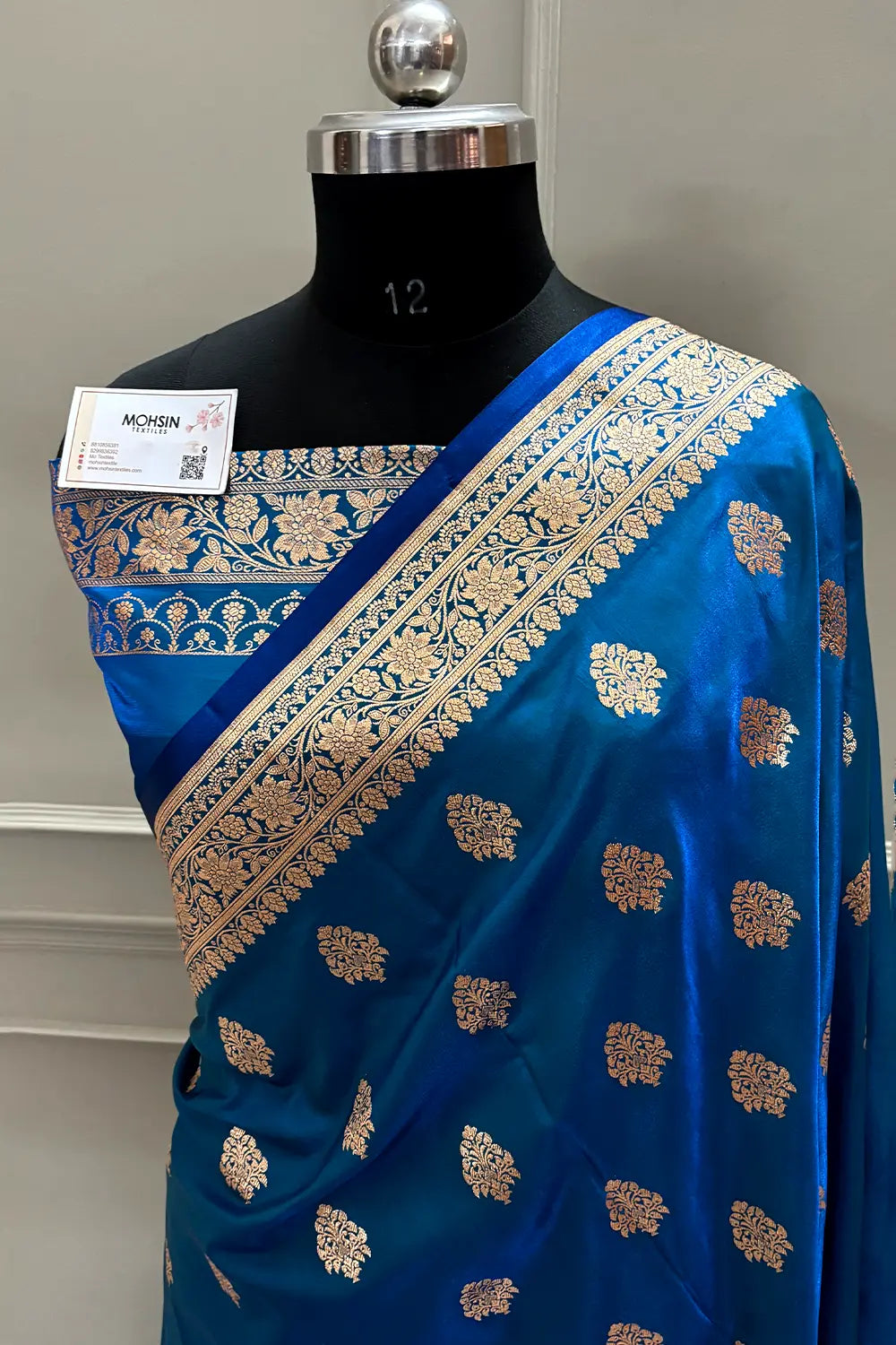 Firozi Zari Katan Satin Silk Banarasi Saree