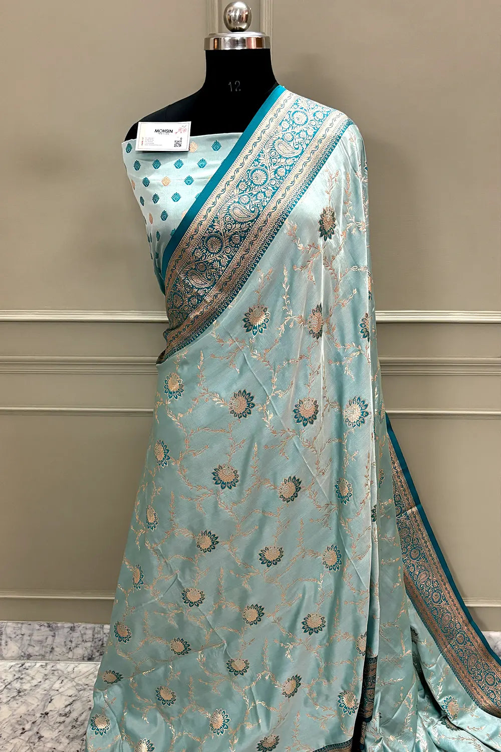 Teal Zari Katan Silk Banarasi Saree