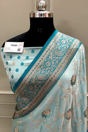 Teal Zari Katan Silk Banarasi Saree