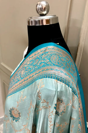 Teal Zari Katan Silk Banarasi Saree