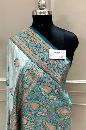 Teal Zari Katan Silk Banarasi Saree