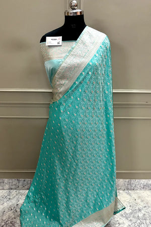 Firozi Zari Katan Silk Banarasi Saree