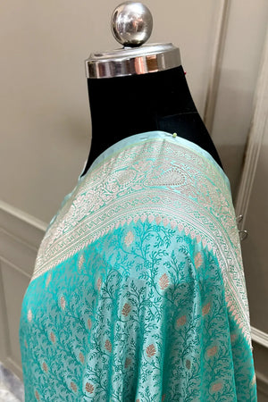 Firozi Zari Katan Silk Banarasi Saree