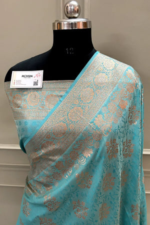 Firozi Zari Katan Silk Banarasi Saree