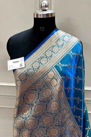 Firozi Zari Katan Silk Banarasi Saree