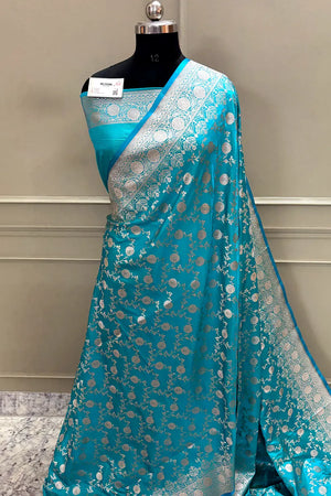 Firozi Zari Katan Silk Banarasi Saree