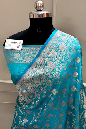 Firozi Zari Katan Silk Banarasi Saree