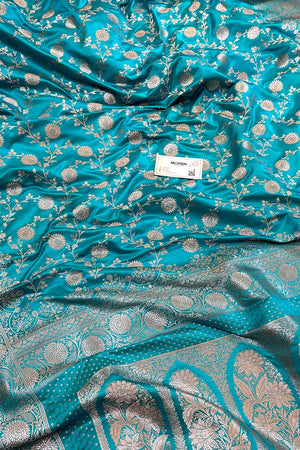 Firozi Zari Katan Silk Banarasi Saree