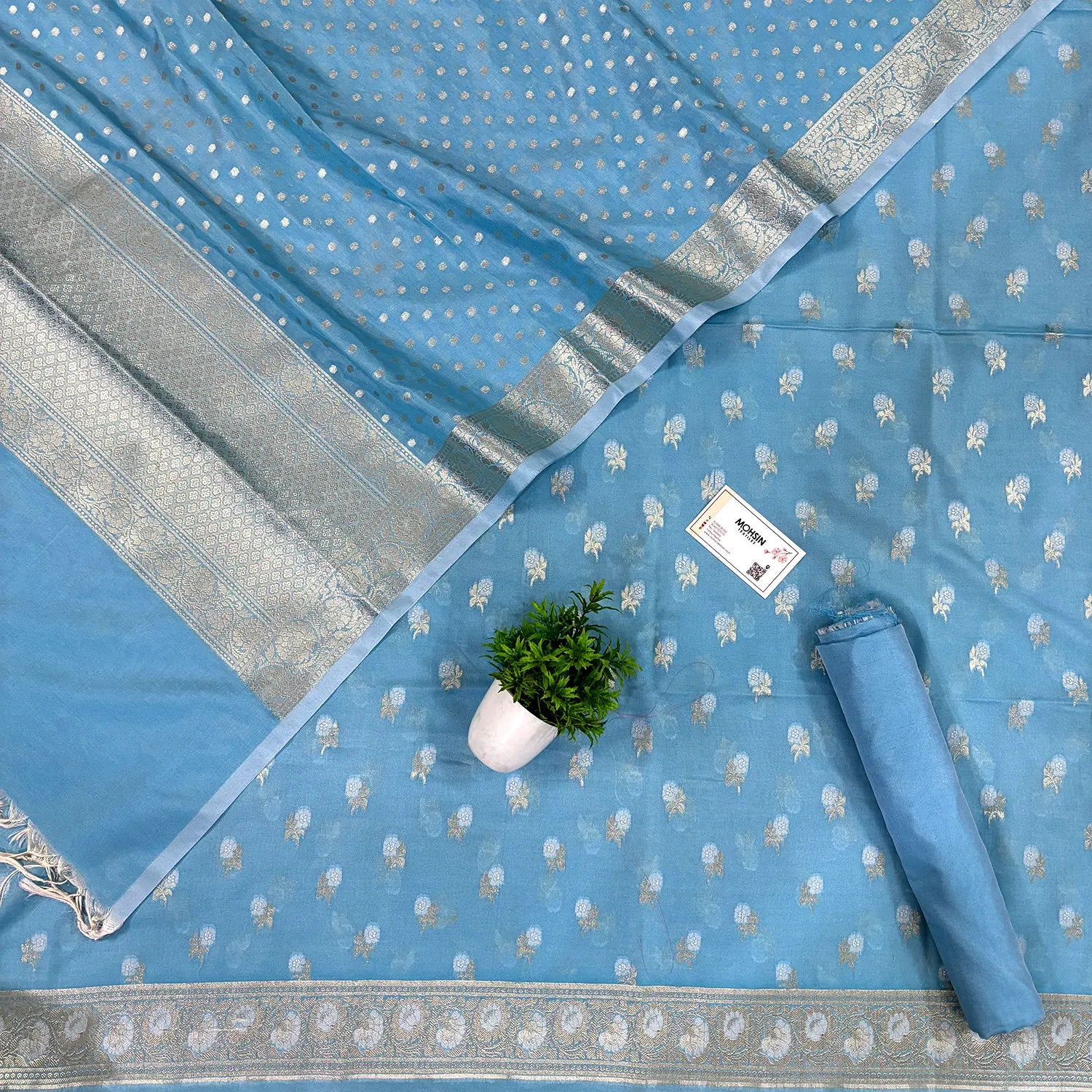 Firozi Zari Katan Silk Banarasi Suit