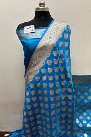 Firozi Zari Satin Silk Banarasi Saree