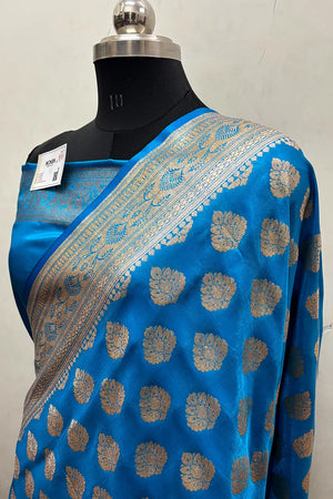 Firozi Zari Satin Silk Banarasi Saree